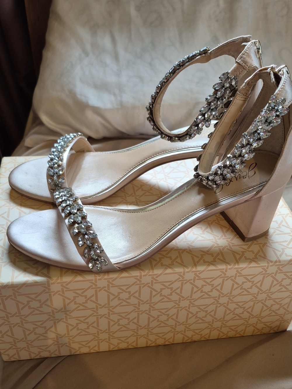 Badgley Mischka Blush Satin Ankle-Strap Heels 8.5